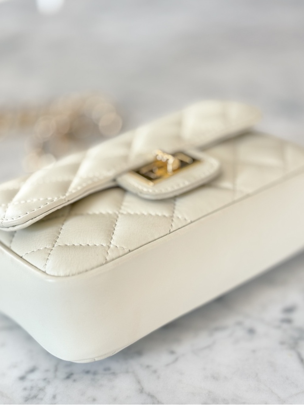 Simons Small Quilted Smooth Leather Bag — Cream